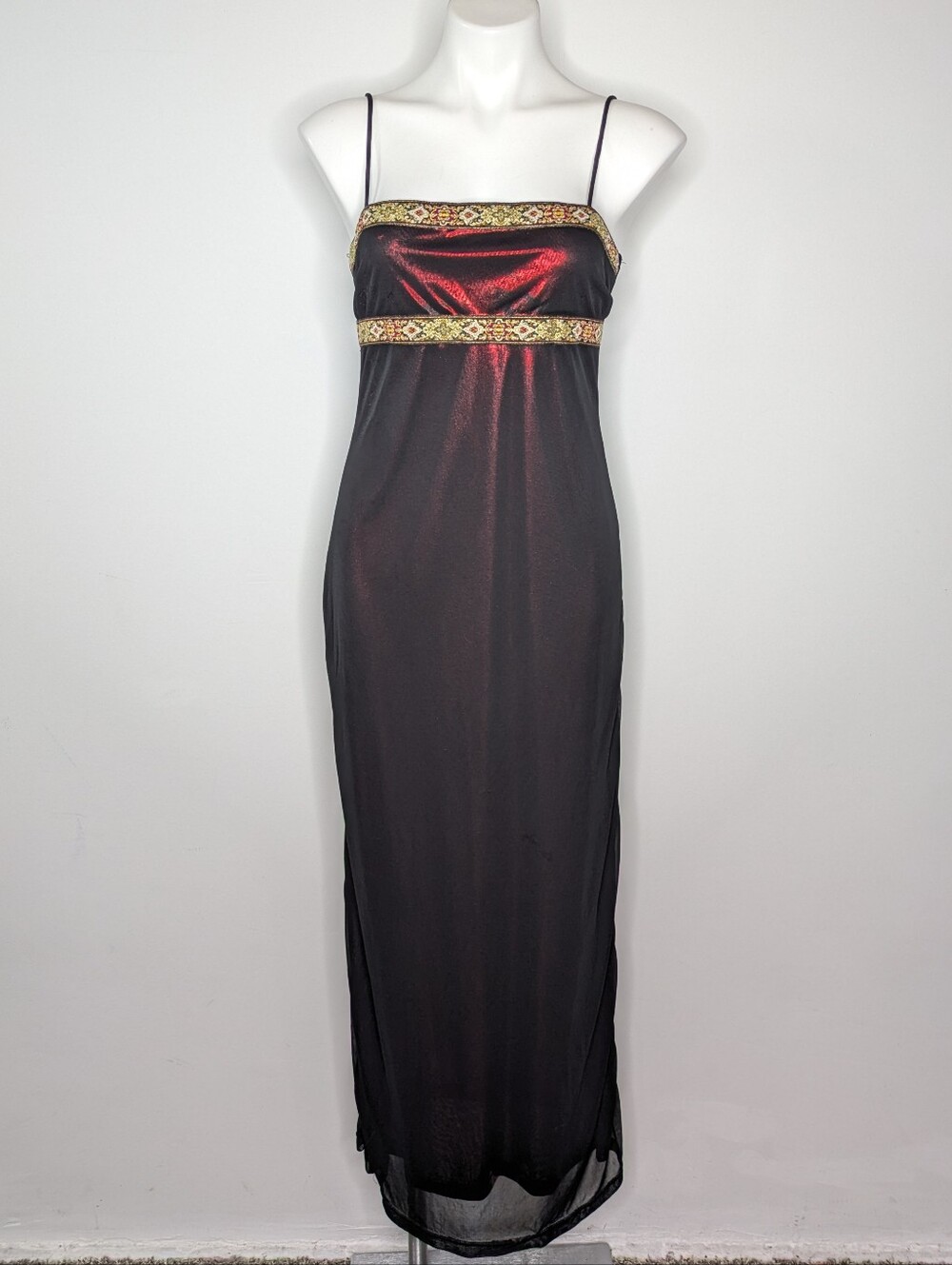 Vintage Y2K Rocket Candy Maroon Red Black Empire Waist Spaghetti Strap Dress M